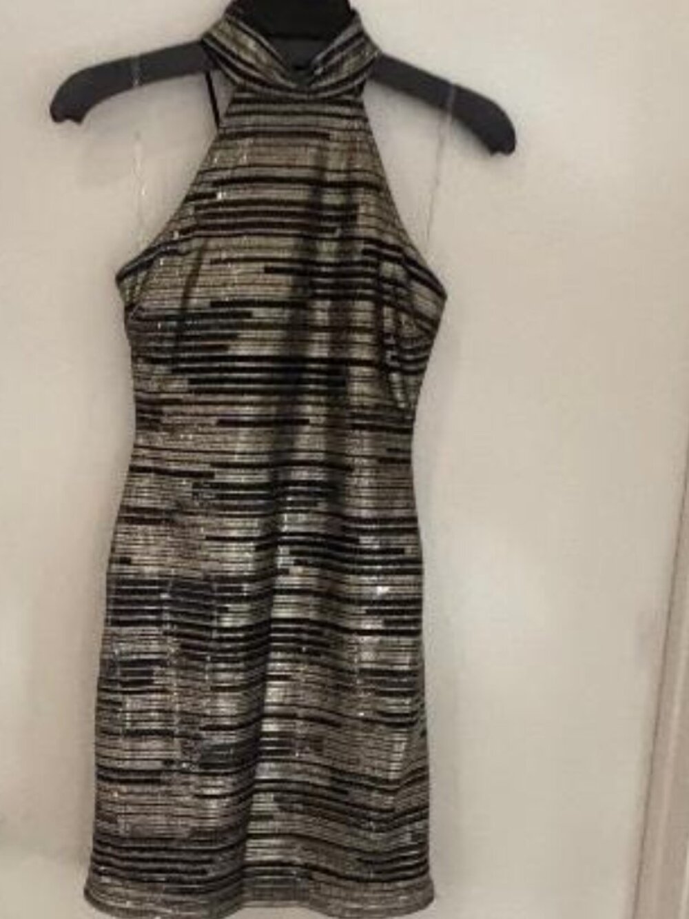 As U wish Striped Metallic Black Silver Multi Color Sleeveless High Neck SZ 0
